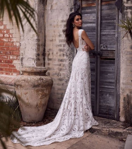 White Mermaid Cap Sleeve Lace Wedding Dress