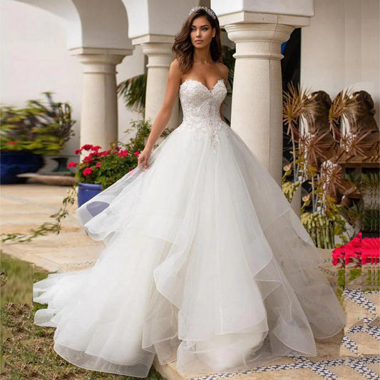 Backless Princess Sequined Beading Bodice Luxury Bridal Gown Sweetheart Lace Appliques Puffy Organza Wedding Dress Robe de Marie-payinti