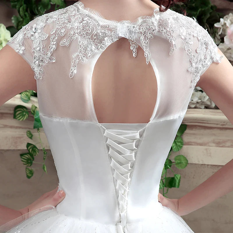 Applqiues Vestido De Noiva Cap Sleeve Wedding Dresses V-neck Vestidos De Novia-payinti
