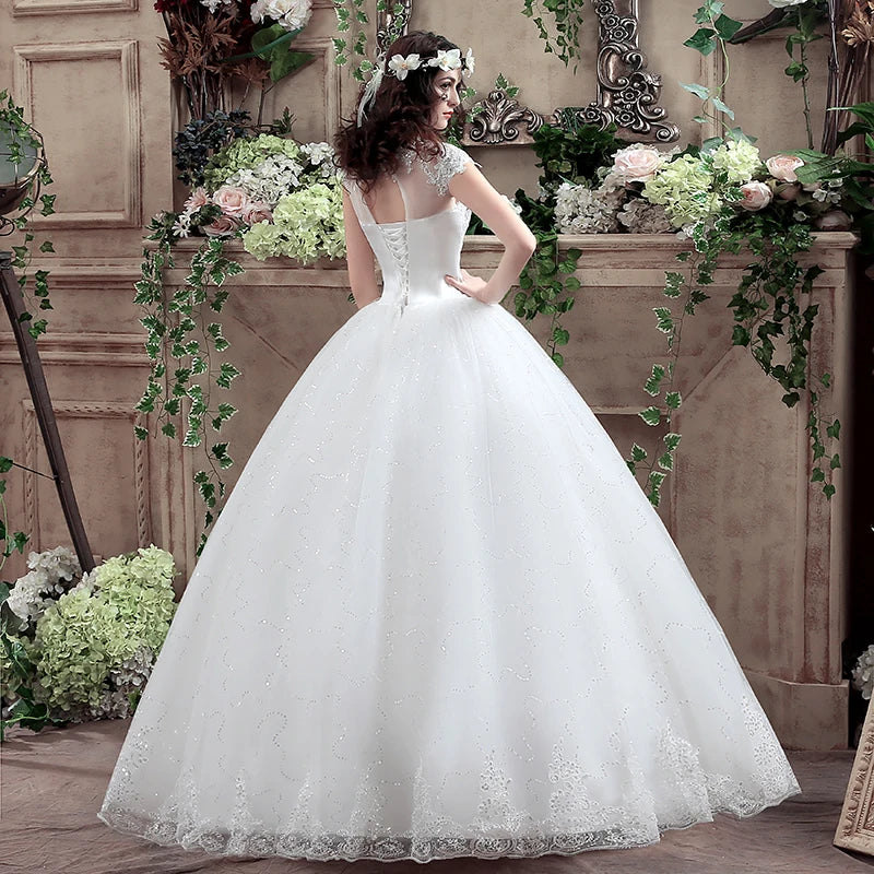 Applqiues Vestido De Noiva Cap Sleeve Wedding Dresses V-neck Vestidos De Novia-payinti