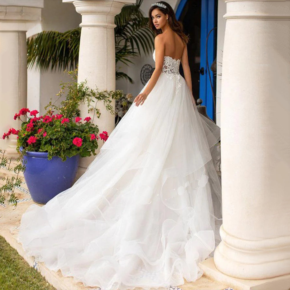 Backless Princess Sequined Beading Bodice Luxury Bridal Gown Sweetheart Lace Appliques Puffy Organza Wedding Dress Robe de Marie-payinti