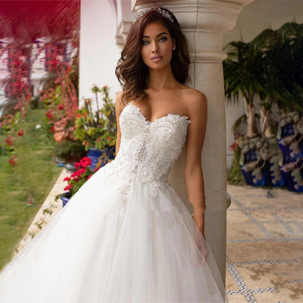 Backless Princess Sequined Beading Bodice Luxury Bridal Gown Sweetheart Lace Appliques Puffy Organza Wedding Dress Robe de Marie-payinti